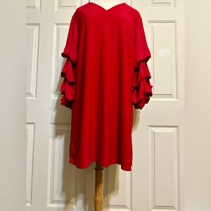 Women’s Cato Red W/Tiered Puff Sleeve V-Neck Dress, Size:XL